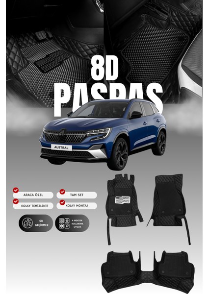 Renault Austral Benzinli / Mild Hibrit (2023 ve Sonrası) 8d Deri Havuzlu Oto Paspas | Tam Koruma