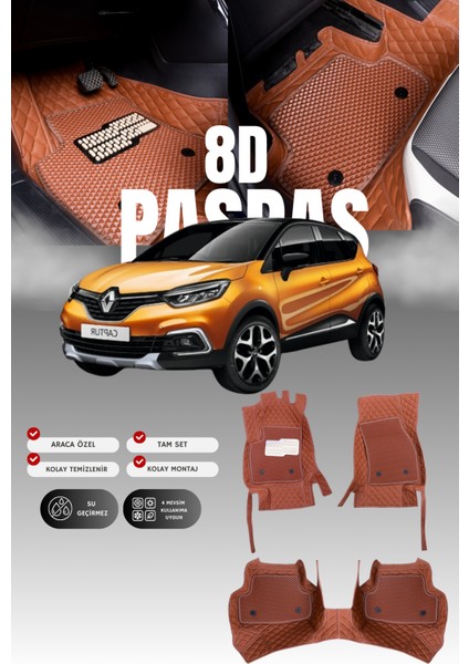 Renault Captur (2013-2019) 8d Deri Havuzlu Oto Paspas | Tam Koruma,araca Özel & Hızlı Montaj