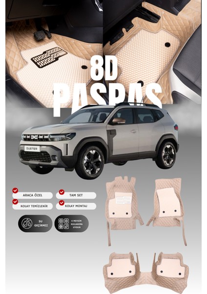 Renault Duster Full-Hibrit (2024 ve Sonrası) 8d Deri Havuzlu Oto Paspas | Tam Koruma