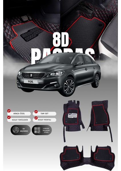 Peugeot 301 (2012-2023) 8d Deri Havuzlu Oto Paspas | Tam Koruma,araca Özel Kesim & Hızlı Montaj