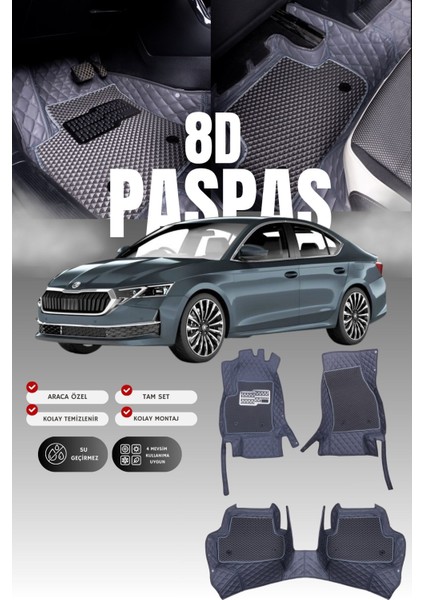 Skoda Octavia (2019 ve Sonrası) 8d Deri Havuzlu Oto Paspas | Tam Koruma,araca Özel & Hızlı Montaj
