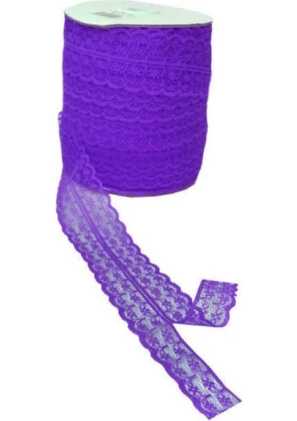 10 Metre Çift Katlı Güpür Dantel Kurdele Mor ( En : 5 Cm)