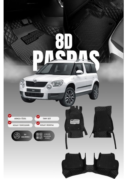 Skoda Yeti (2009-2017) 8d Deri Havuzlu Oto Paspas | Tam Koruma,araca Özel & Hızlı Montaj