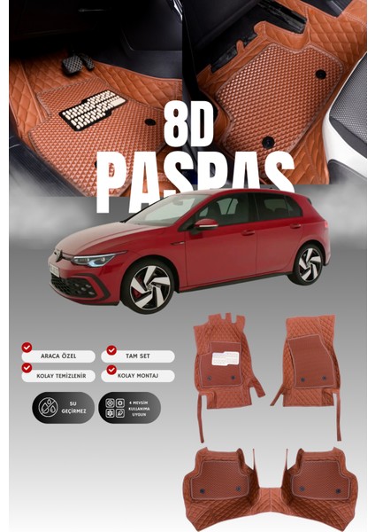 Volkswagen Golf 8 Benzinli (2021 ve Sonrası) 8d Deri Havuzlu Oto Paspas | Tam Korum & Hızlı Montaj