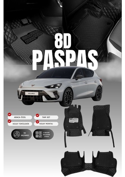 Cupra Leon (2020 ve Sonrası) 8d Deri Havuzlu Oto Paspas | Tam Koruma,araca Özel & Hızlı Montaj