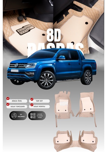 Volkswagen Amarok (2016-2022) 8d Deri Havuzlu Oto Paspas | Tam Koruma,araca Özel & Hızlı Montaj