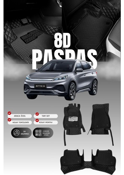 Byd Atto 3 (2022 ve Sonrası) 8d Deri Havuzlu Oto Paspas | Tam Koruma,araca Özel & Hızlı Montaj