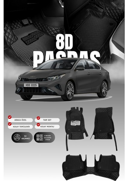 Kia Cerato (2018-2024) 8d Deri Havuzlu Oto Paspas | Tam Koruma,araca Özel Kesim & Hızlı Montaj