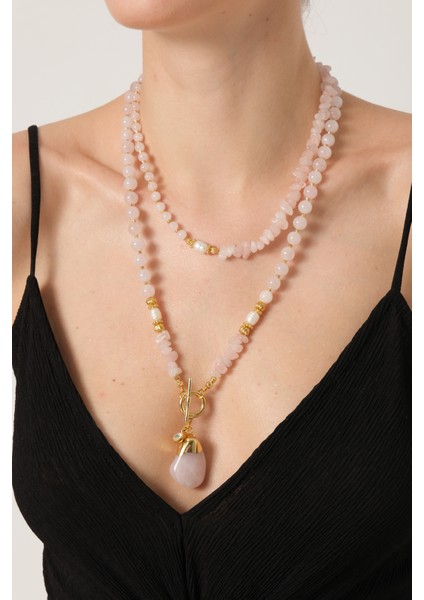 Ikili Pembe Kuvars Kolye