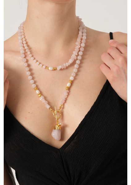 Ikili Pembe Kuvars Kolye fiyatları