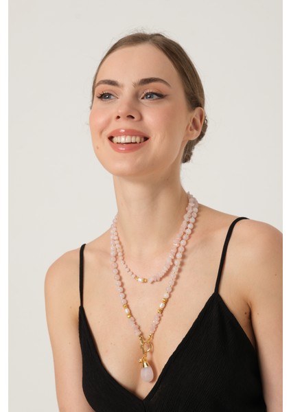 Ikili Pembe Kuvars Kolye modelleri