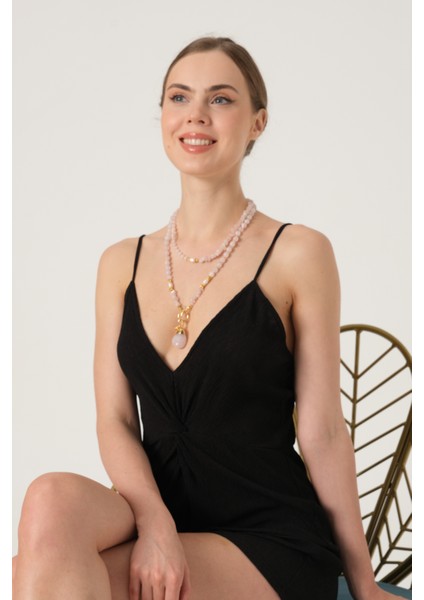 Ikili Pembe Kuvars Kolye fırsatları