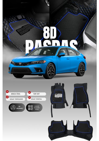 Honda Civic Fe1 (2021 ve Sonrası) 8d Deri Havuzlu Oto Paspas | Tam Koruma,araca Özel & Hızlı Montaj
