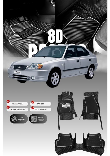 Hyundai Accent Admire (2003-2006) 8d Deri Havuzlu Oto Paspas | Tam Koruma & Hızlı Montaj