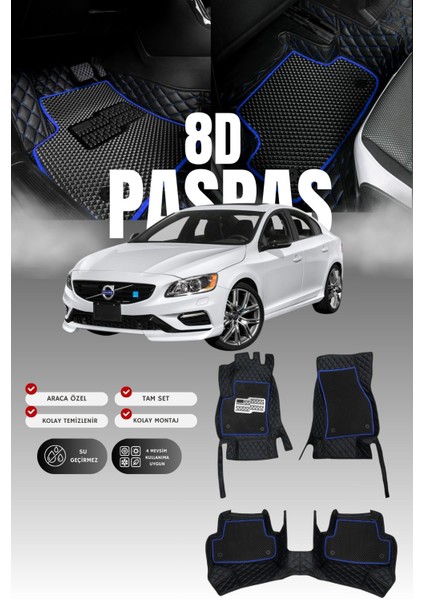 Volvo S60 (2010-2018) 8d Deri Havuzlu Oto Paspas | Tam Koruma,araca Özel & Hızlı Montaj