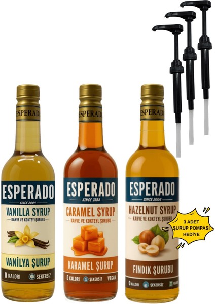 ŞEKERSİZ-SUGAR FREE - VANİLYA*KARAMEL*FINDIK AROMALI KAHVE ŞURUBU - 3 LÜ SET- 3 AD.x 750 ml