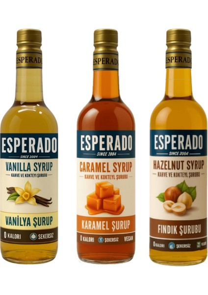 ŞEKERSİZ-SUGAR FREE - VANİLYA*KARAMEL*FINDIK AROMALI KAHVE ŞURUBU - 3 LÜ SET- 3 AD.x 750 ml fiyatları