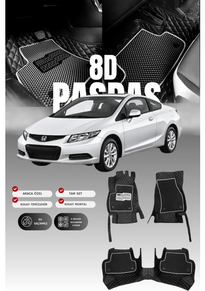 Honda Accord (2002-2007) 8d Deri Havuzlu Oto Paspas | Tam Koruma,araca Özel & Hızlı Montaj