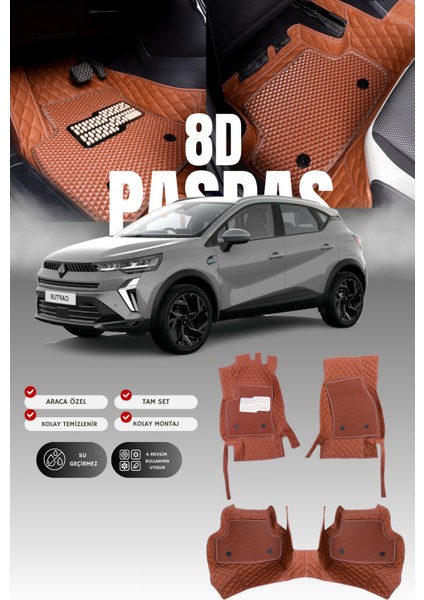 Renault Captur (2020 ve Sonrası) 8d Deri Havuzlu Oto Paspas | Tam Koruma,araca Özel & Hızlı Montaj