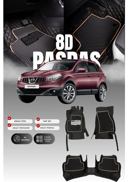 Nissan Qashqai 7 Kişilik (2010-2013) 8d Deri Havuzlu Oto Paspas | Tam Koruma & Hızlı Montaj