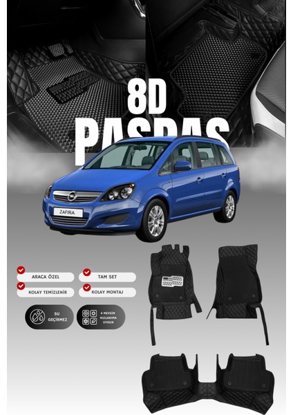 Opel Zafira (2000-2006) 8d Deri Havuzlu Oto Paspas | Tam Koruma,araca Özel Kesim & Hızlı Montaj