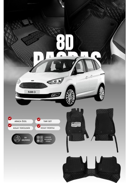 Ford C-Max (2010-2019) 8d Deri Havuzlu Oto Paspas | Tam Koruma,araca Özel & Hızlı Montaj