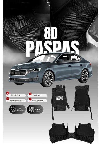 Skoda Octavia (2019 ve Sonrası) 8d Deri Havuzlu Oto Paspas | Tam Koruma,araca Özel & Hızlı Montaj