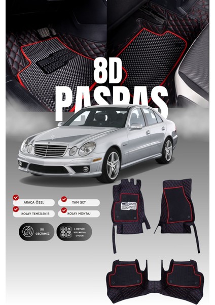Mercedes E200 / W211 (2002-2009) 8d Deri Havuzlu Oto Paspas | Tam Koruma,araca Özel & Hızlı Montaj