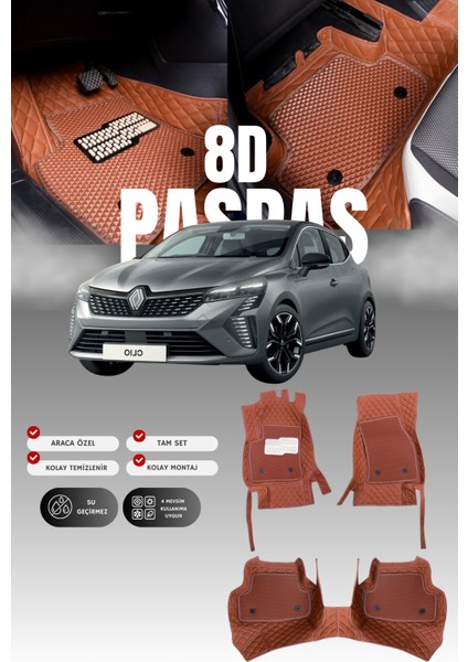 Renault Clio 5 Hatchback Elektrikli (2019 ve Sonrası) 8d Deri Havuzlu Oto Paspas | Tam Koruma