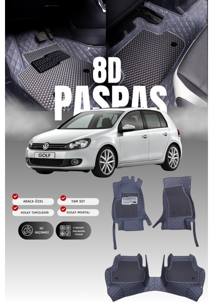 Volkswagen Golf 6 (2009-2012) 8d Deri Havuzlu Oto Paspas | Tam Koruma,araca Özel & Hızlı Montaj