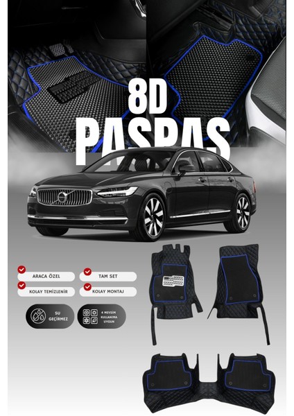 Volvo S90 (2016-2020) 8d Deri Havuzlu Oto Paspas | Tam Koruma,araca Özel & Hızlı Montaj