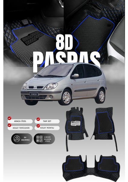 Renault Scenic 1 (1997-2003) 8d Deri Havuzlu Oto Paspas | Tam Koruma,araca Özel & Hızlı Montaj