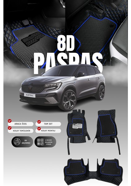 Renault Austral Full Hibrit (2023 ve Sonrası) 8d Deri Havuzlu Oto Paspas | Tam Koruma