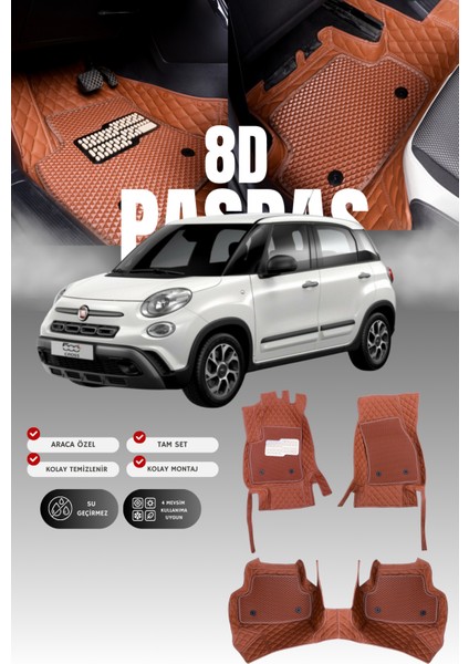 Fiat 500L (2012-2022) 8d Deri Havuzlu Oto Paspas | Tam Koruma,araca Özel & Hızlı Montaj