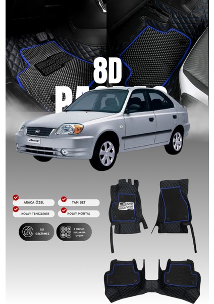 Hyundai Accent Admire (2003-2006) 8d Deri Havuzlu Oto Paspas | Tam Koruma & Hızlı Montaj