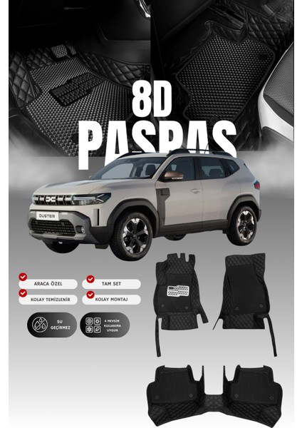 Renault Duster Full-Hibrit (2024 ve Sonrası) 8d Deri Havuzlu Oto Paspas | Tam Koruma