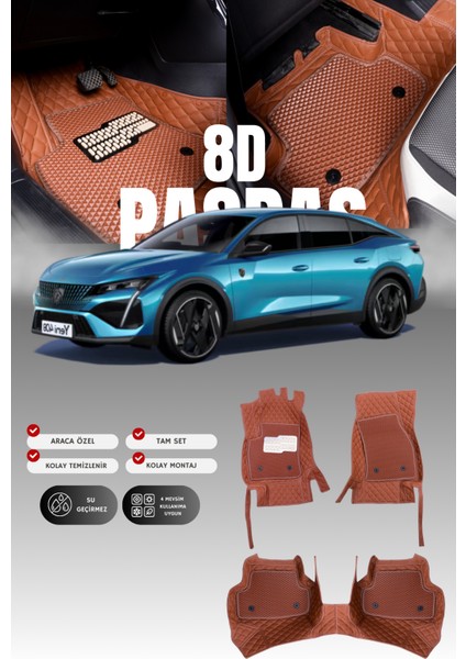 Peugeot 408 (2022 ve Sonrası) 8d Deri Havuzlu Oto Paspas | Tam Koruma,araca Özel Kesim & Hızlı Montaj