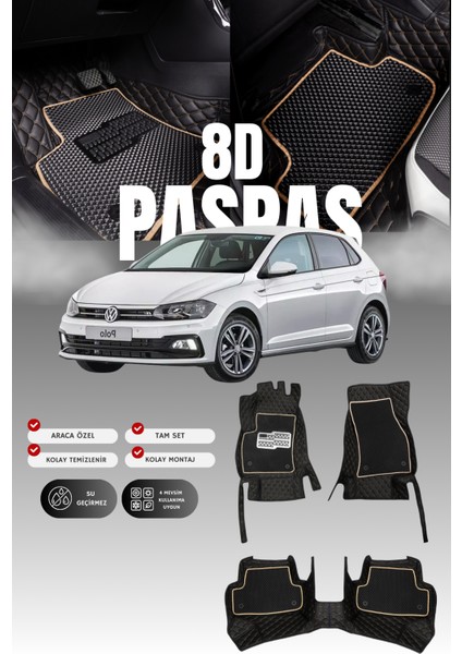 Volkswagen Polo (2018 ve Sonrası) 8d Deri Havuzlu Oto Paspas | Tam Korum,araca Özel Kesim& Hızlı Montaj
