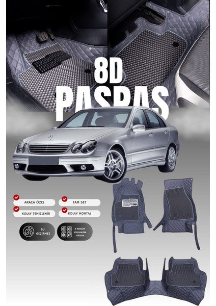 Mercedes C200 / W203 (2000-2007) 8d Deri Havuzlu Oto Paspas | Tam Koruma,araca Özel & Hızlı Montaj