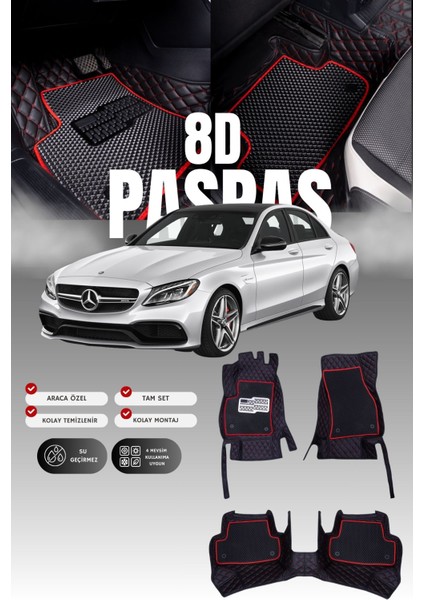 Mercedes C200 / W205 (2014-2021) 8d Deri Havuzlu Oto Paspas | Tam Koruma,araca Özel & Hızlı Montaj