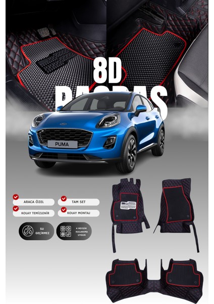 Ford Puma (2019 ve Sonrası) 8d Deri Havuzlu Oto Paspas | Tam Koruma,araca Özel & Hızlı Montaj