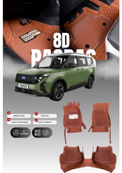 Ford Tourneo Courier (2024 ve Sonrası) 8d Deri Havuzlu Oto Paspas | Tam Koruma,araca Özel & Hızlı Montaj