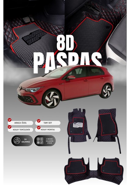 Volkswagen Golf 8 Benzinli (2021 ve Sonrası) 8d Deri Havuzlu Oto Paspas | Tam Korum & Hızlı Montaj
