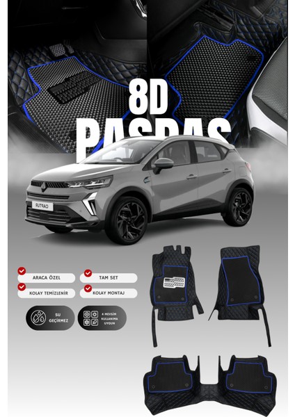 Renault Captur (2020 ve Sonrası) 8d Deri Havuzlu Oto Paspas | Tam Koruma,araca Özel & Hızlı Montaj