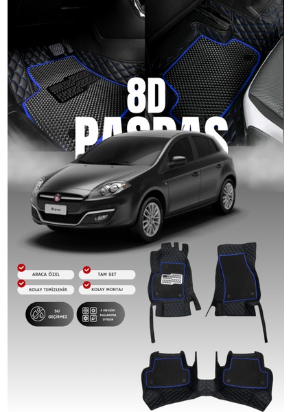 Fiat Bravo (2007-2014) 8d Deri Havuzlu Oto Paspas | Tam Koruma,araca Özel & Hızlı Montaj