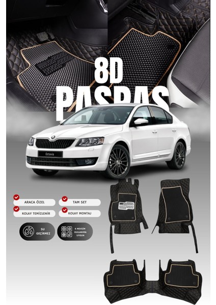 Skoda Octavia (2012-2019) 8d Deri Havuzlu Oto Paspas | Tam Koruma,araca Özel & Hızlı Montaj