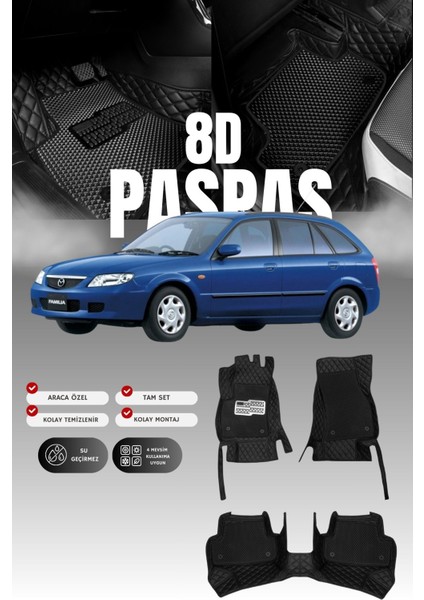 Mazda Familia (1998-2003) 8d Deri Havuzlu Oto Paspas | Tam Koruma,araca Özel Kesim & Hızlı Montaj