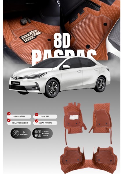 Toyota Corolla (2016-2018) 8d Deri Havuzlu Oto Paspas | Tam Koruma,araca Özel & Hızlı Montaj