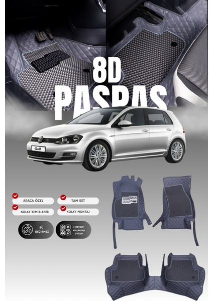 Volkswagen Golf 7 (2013-2020) 8d Deri Havuzlu Oto Paspas | Tam Koruma,araca Özel & Hızlı Montaj