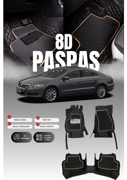 Volkswagen cc (2012-2016) 8d Deri Havuzlu Oto Paspas | Tam Koruma,araca Özel & Hızlı Montaj
